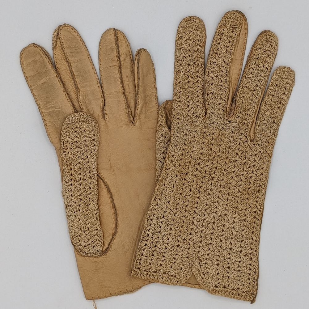 Vintage Regent Leather & Crochet Gloves